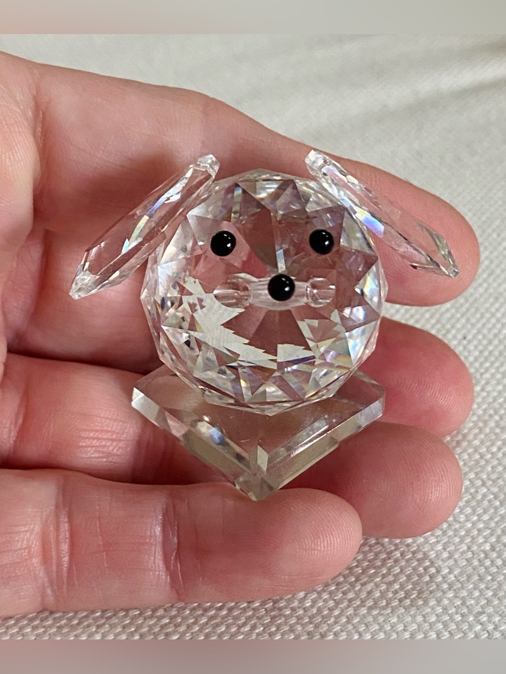 Vintage Faceted Crystal Miniature Mouse Figurine on Base - Clear Glass